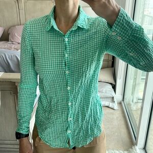 J. Crew size 4 green and white perfect gingham button down shirt